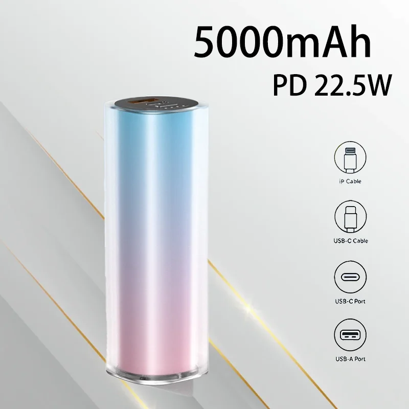 

Портативный внешний аккумулятор Gradient Color Capsule Power Bank 5000 мАч 20 Вт·ч с быстрой зарядкой, компактный, для экстренных случаев, ежедневного использования и путешествий