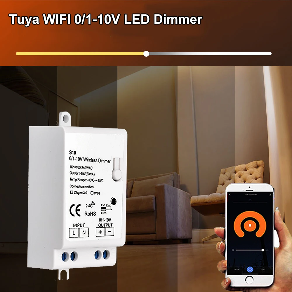 AC 100-240V Tuya WiFi Controller LED Lights Dimmer 0/1-10V Smart Home APP Wireless Control Voice Works with Alexa Google Home