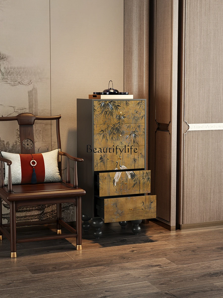 New Chinese-style solid wood chest of drawers against the wall and entrance for storage