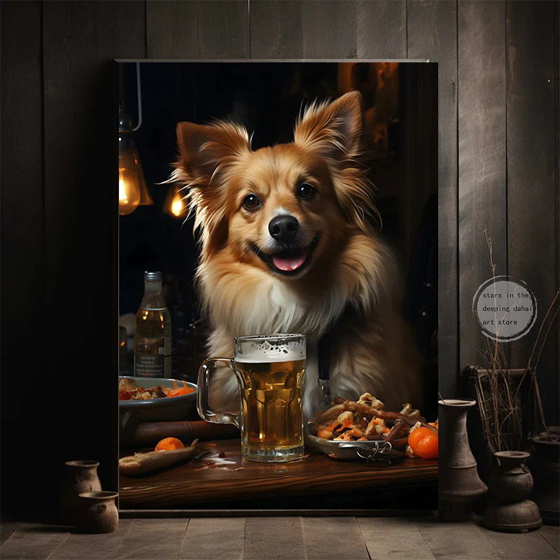 Abstract Alcoholic Animal Beer-Sipping Dog Wolf Sloth Chicken Art Poster Canvas Painting Wall Print Picture for Room Home Decor