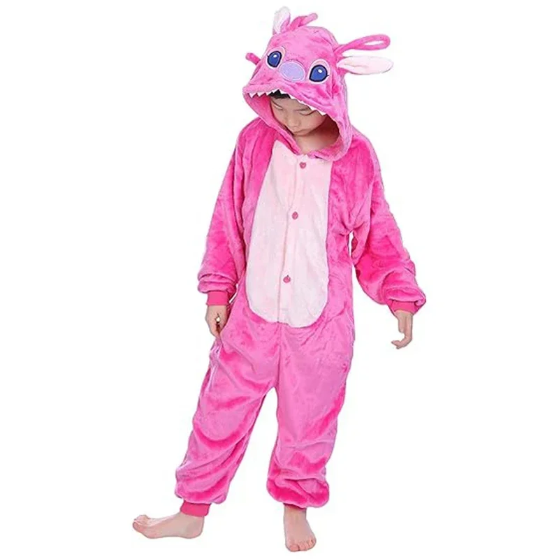 Stitch Cosplay Pajamas Anime Stitch Angel Costume Cute Jumpsuit Pajamas Hooded Sleepwear Halloween for Girls Boys Birthday Gifts