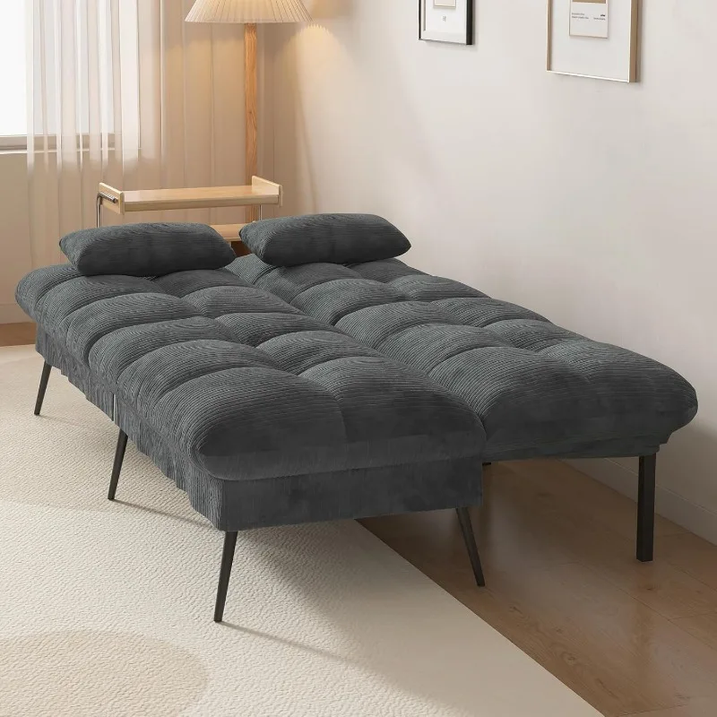 Converteerbare futon-slaapbank, 68" corduroy futonbank met verstelbare rugleuning, opvouwbare futon- loveseat voor woonkamer