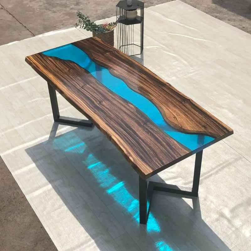 Beautiful Design Luxury Coffee Solid Wood River Design Dining Table Restaurant Dining Table Resin Epoxy Table