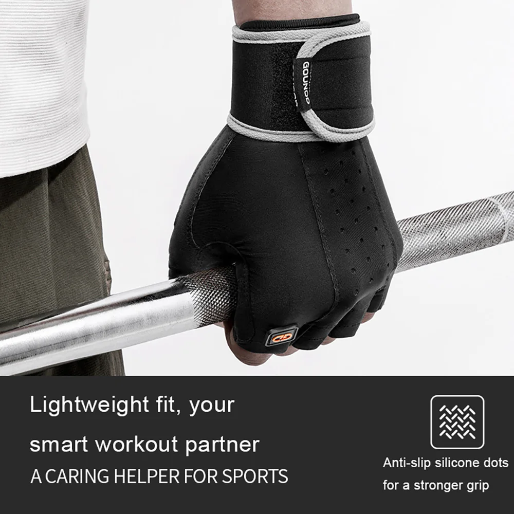 Atmungsaktive Fitness-Sport-Halbfingerhandschuhe für Männer und Frauen, Radfahren, Fitnessstudio, Workout, Gewichtheben, rutschfest, mit langem Handschlaufe