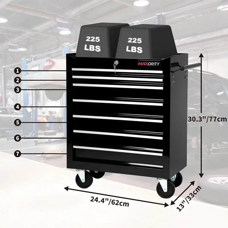 7 Drawer Heavy Duty Rolling Tool Chest Cabinet with Lock Mobile Cart for Garage Workshop Black