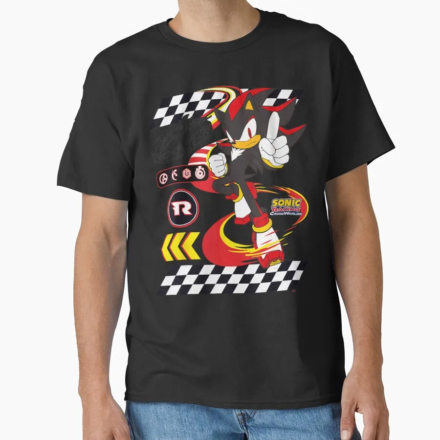 

90s Racing Sonic The Hedgehog Shadow Character Paint Graphic T-Shirt Y2K clothes Cartoon tee Short Sleeve Apparel All size tops