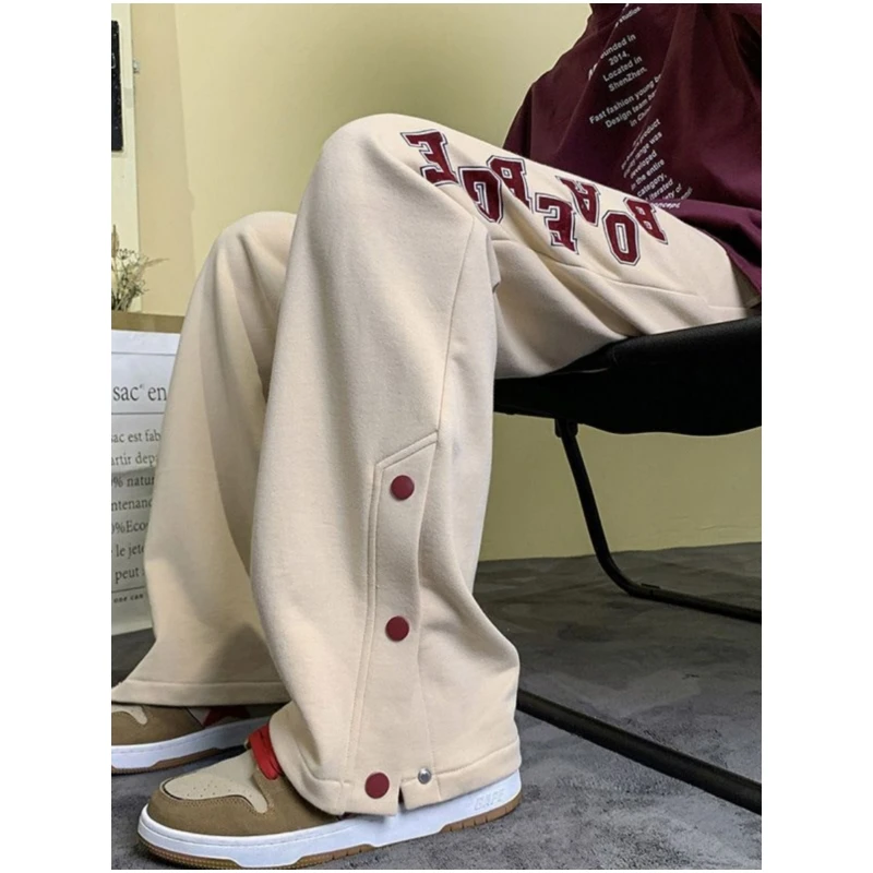 

Мужские повседневные брюки свободного покроя в стиле ретро больших размеров, осень-зима, винтажные прямые спортивные штаны в американском стиле с пуговицами