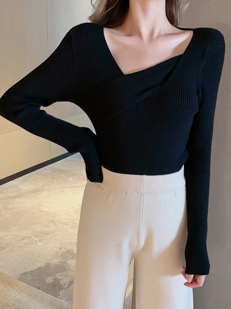 Sexy V neck Sweater Women Sweaters Fashion Jersey Women Winter 2024 Autumn Pullover Women Sweater Jumper Truien Dames