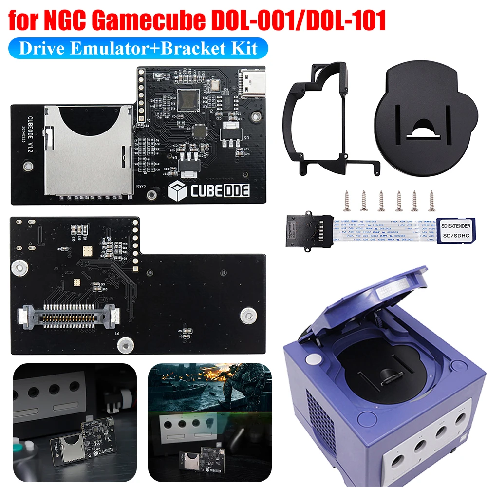 NGC Gamecube DOL-001/DOL-101 گیم کنسول CUBEODE V1.2 آپٹیکل ڈرائیو ایمولیٹر+3D پرنٹر بریکٹ کٹ اڈاپٹر سکریو ڈرایور کے لیے