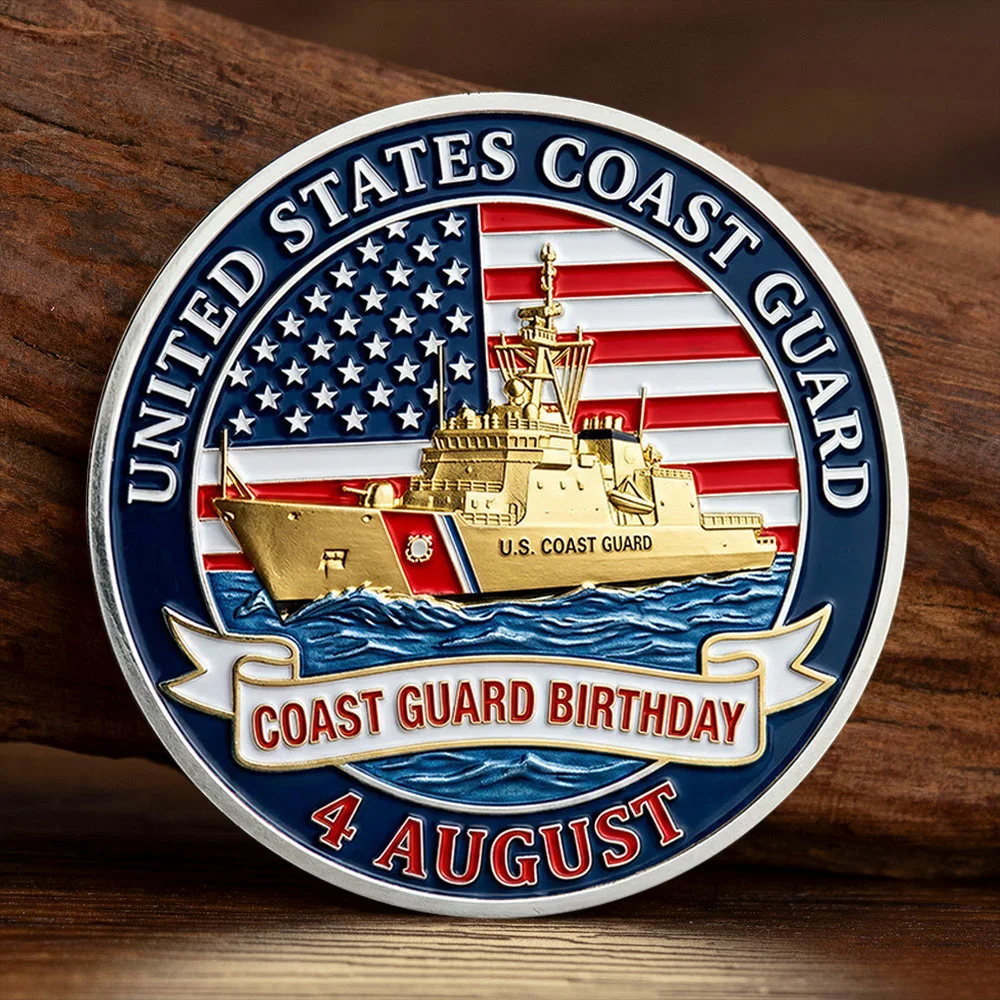 Pièce de monnaie commémorative de la Garde côtière, édition Anniversaire, 4 août, Gardiens des mers, Semper Paratus, plaquée argent, pièce de collection, cadeau pour veteran