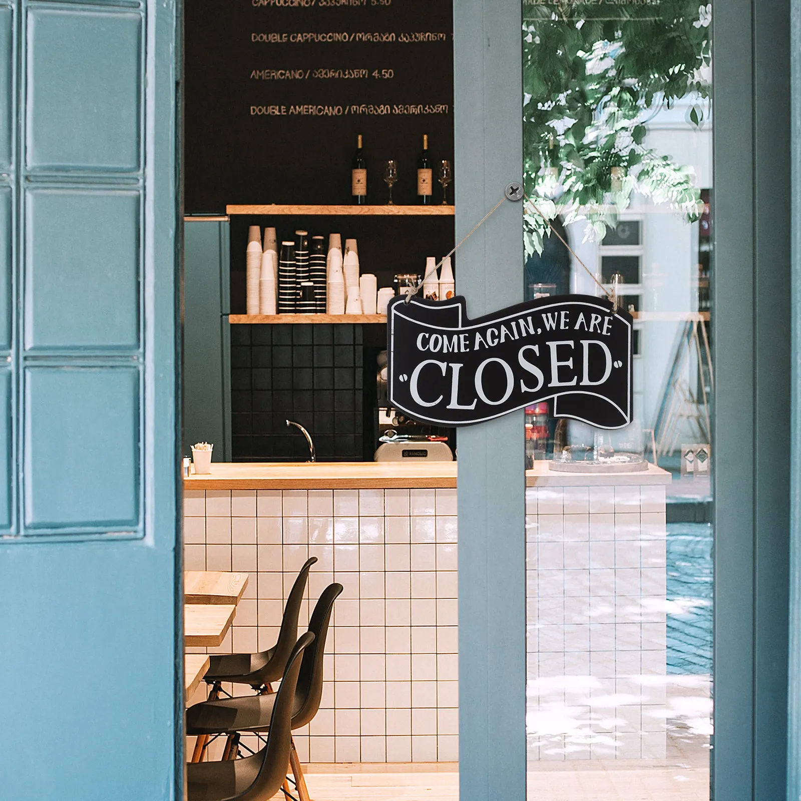 Wooden Double Sided Open Door Hanging Sign Rustic Vintage Welcome Decor for Cafe Bakery Bar Shop