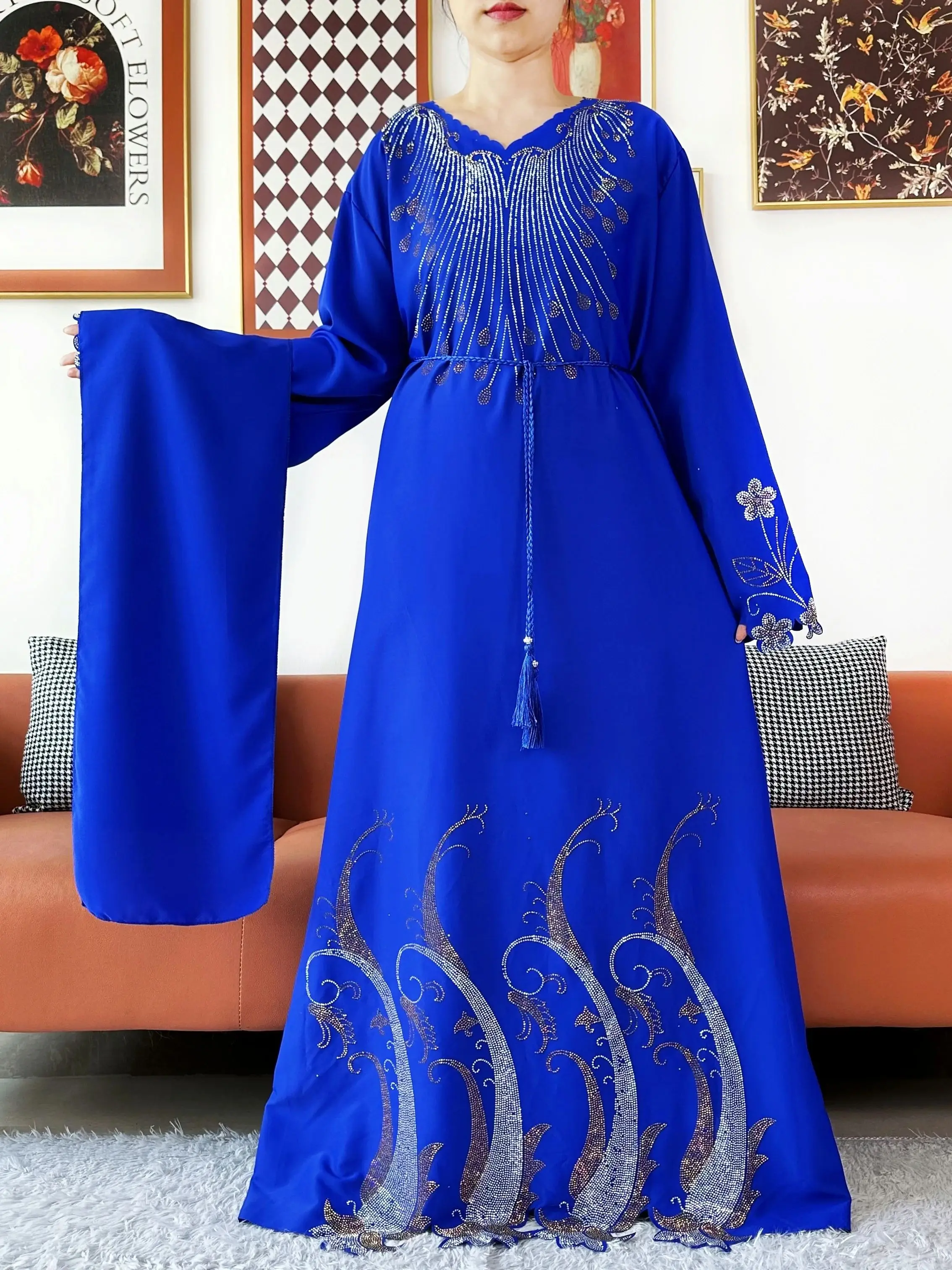 Sukienka muzułmańska Dubai Diamond 2025 Fashion, elegancka, skromna, arabska, damska, hidżab, długi rękaw, szyfonowa abaja, odzież islamska turecka