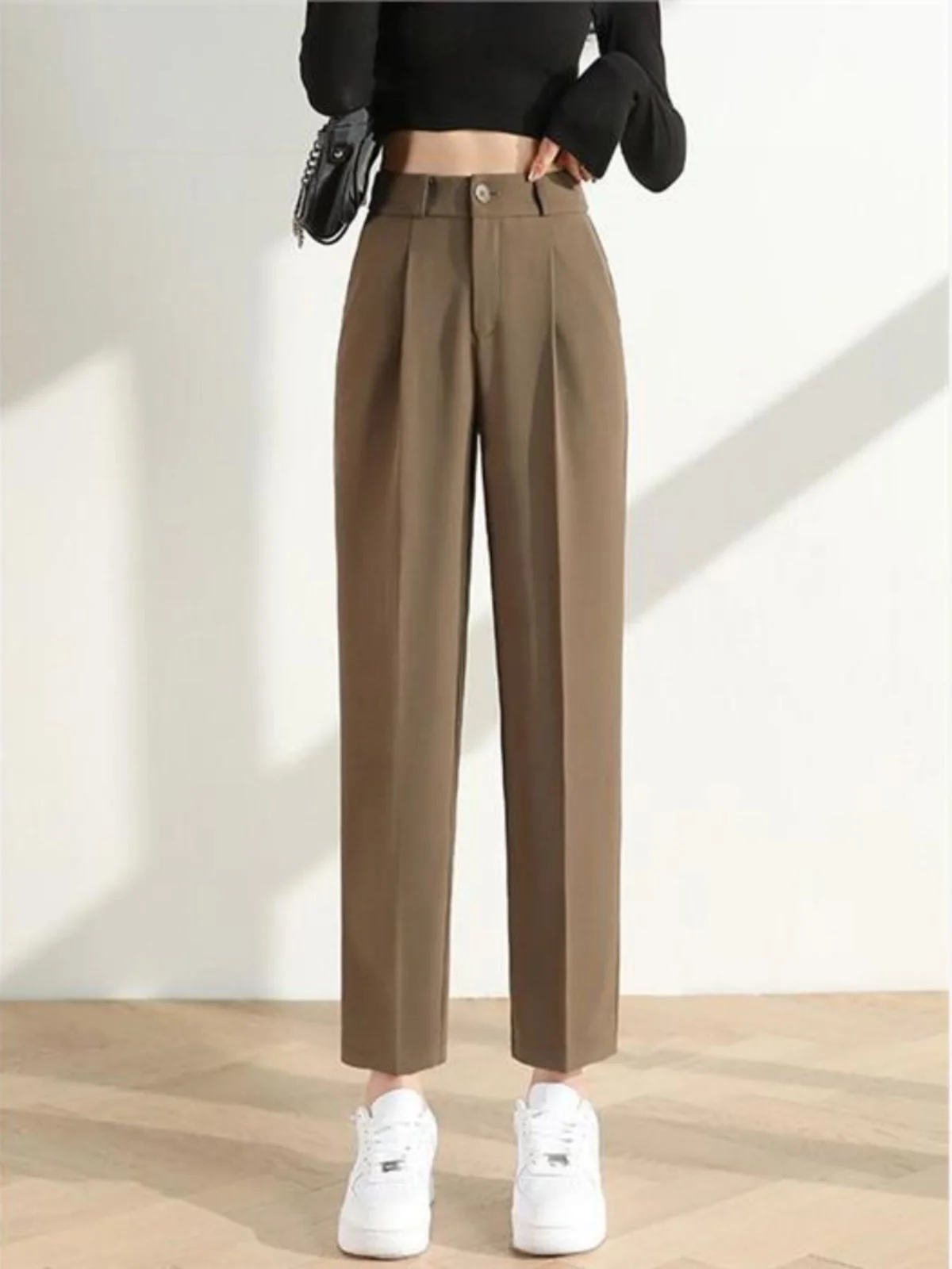 

Весенне-осенние женские облегающие брюки, драпированные девятисекционные прямые брюки, тонкая версия, брюки-дудочки с высокой талией, повседневные брюки-дудочки Harlan