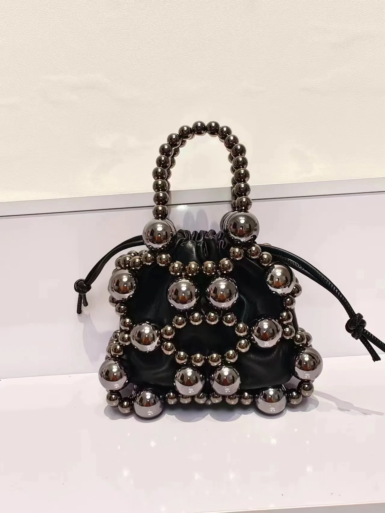 Luxury Beads Beading Handmade Women\'s Handbag String LPocket Bucket Bag Fashion Evening Bag Wedding Clutch Purse Shoulder Bag