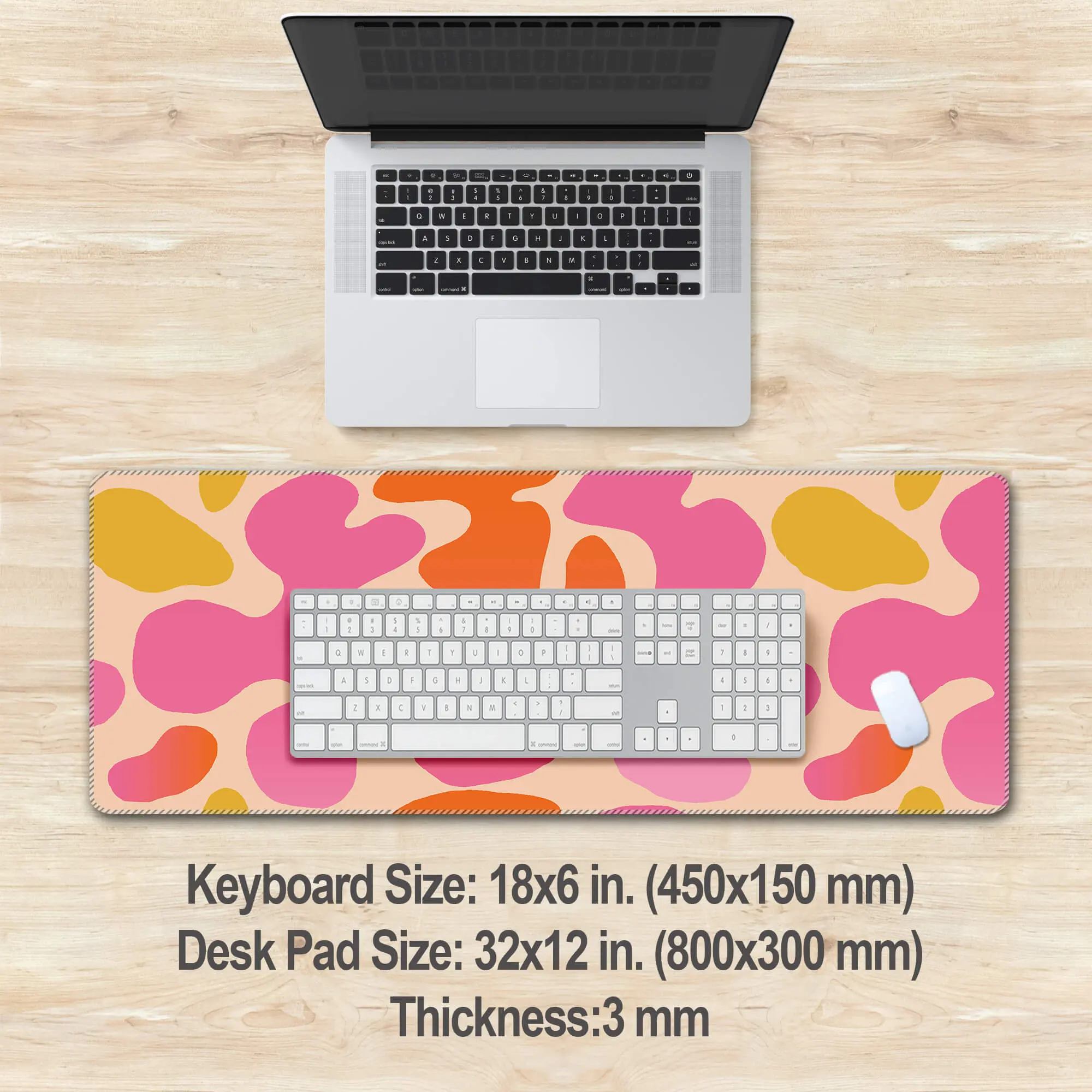 Almofada de mesa rosa, grande tapete de mouse xxl abstrato moderno, tapete de teclado de mesa bonito, acessórios de mesa para mulheres, decoração de escritório