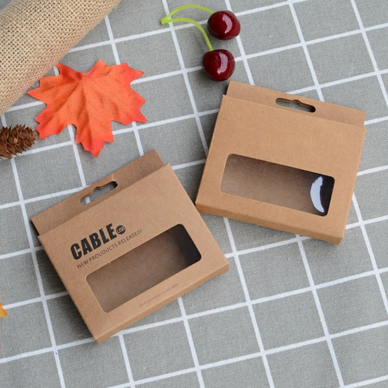 

100pcs Universal USB Data Cable Box Brown Kraft Paper Retail Box Type-C Charge Line Packaging Micro 5 Pin Data Cable Display Box