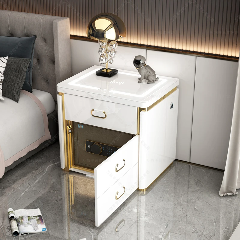 طاولة سرير ذكية على الطراز الحديث مع قفل بصمة الإصبع الخفيف وشحن لاسلكي لغرف نوم الفندق متعددة الوظائف #4