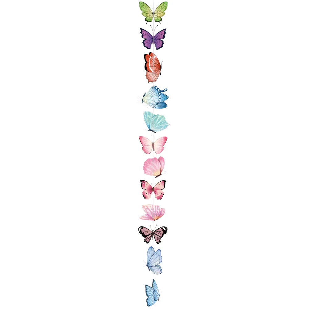 Butterfly Party Decoration Colored Butterfly Garland 12Pcs Butterfly Card Banner Girl Favor Happy Butterfly Birthday Party Decor