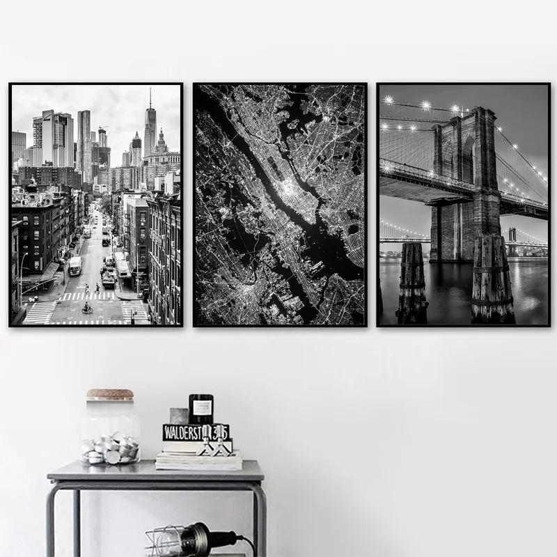 1pc frameless Canvas painting New York City Canvas Painting Posters and Prints Black and White Wall Art Pictures Living Room Dec - view 3