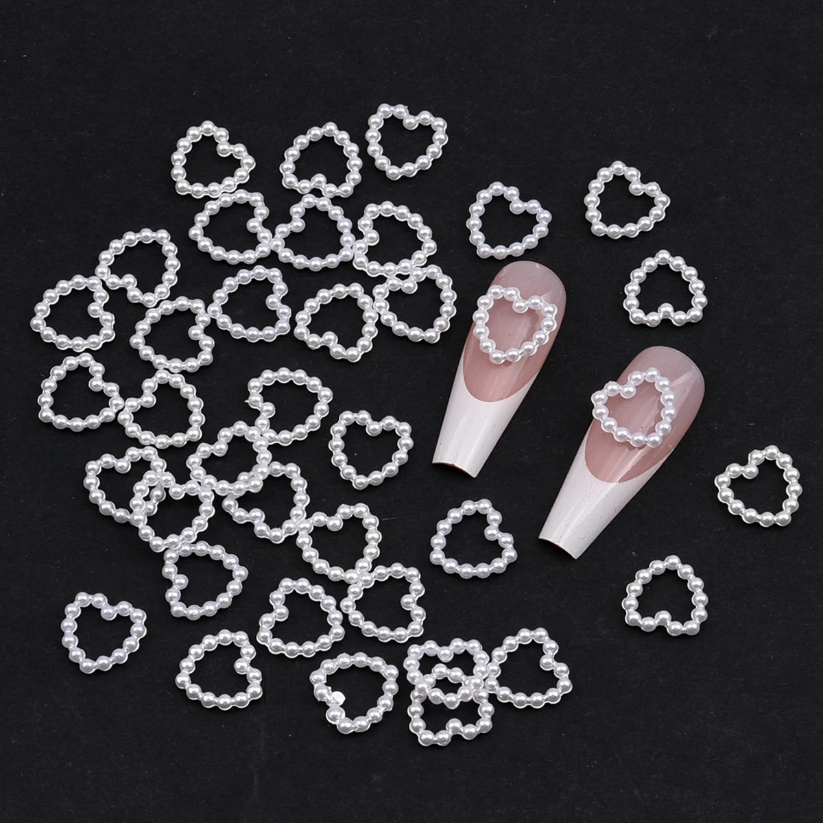 100pcs White Purple Pink Heart Pearl Nail Decoration Hollow Charms Bulk 3D Nail Art Accessories For Women Girl Nails  NJ23911-6