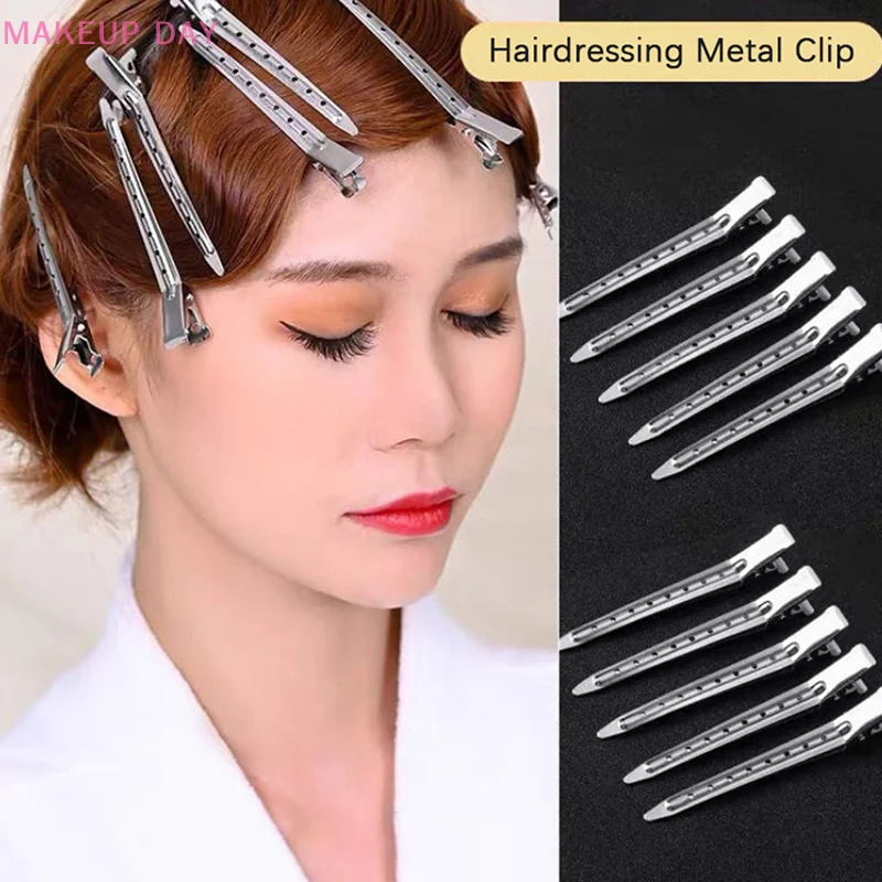 

10pcs Hair Care Clips Stainless Steel Hairdressing Sectioning Clips Clamps For Hairdressing Barber Hair Cut Use Styling Tools