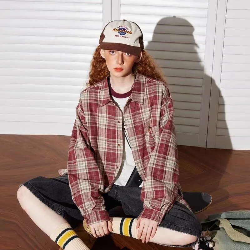 Ropa de trabajo de manga larga, ropa Popular coreana, camisa a cuadros Traf American High Street, camisas de marca de moda, estilo de diseñador Retro