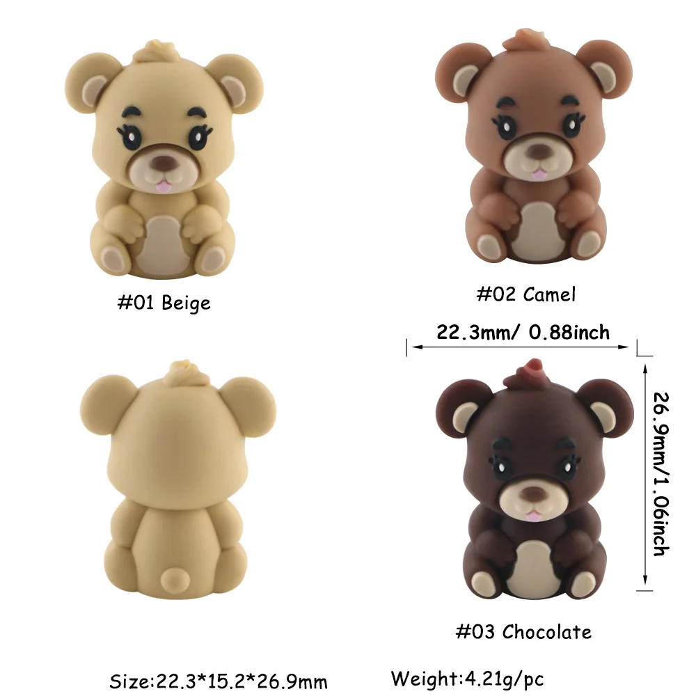 8 stks/partij 3D Model Cartoon Teddybeer Geit Dier Siliconen Kralen Voor Sieraden Maken DIY Armband Sleutelhanger Beadable Pen Accessorie