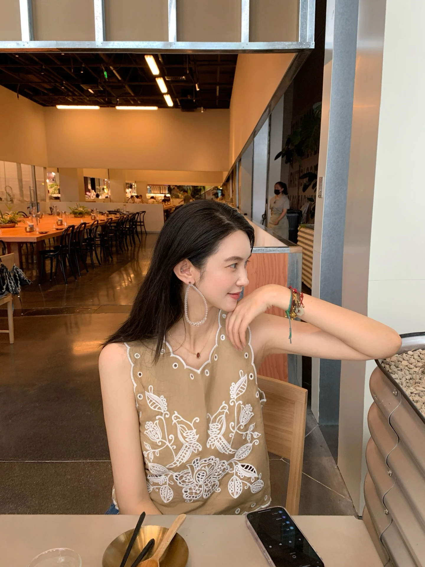 

Thevever Zhang Da Embroidered Hollow out Heavyweight Flird Vest Wooden Fiber Linen Vintage Romantic ort Sve Wom...