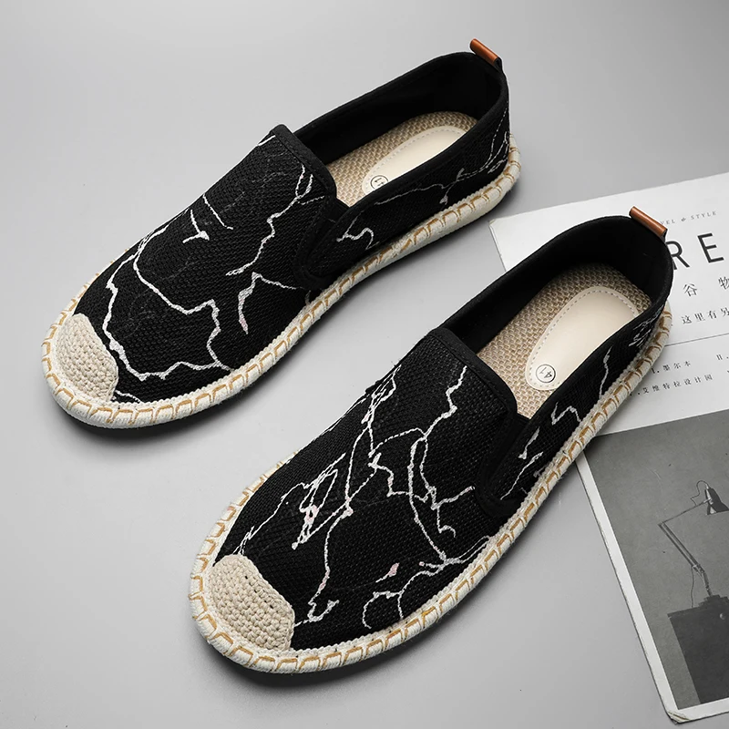 

Classic Black Men's Summer Espadrilles Breathable Slip-On Fisherman Loafers For Man Light Non-Slip Casual Cloth Shoes Men Flats