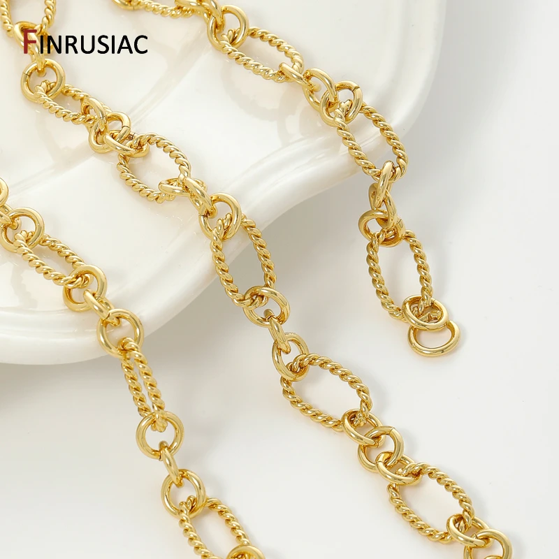 

18K Gold Plated Brass Twisted Oval Link Chain,Chunky Hip Hop Punk Link Chain for Jewelry Making Supplies,DIY Jewelry Materials