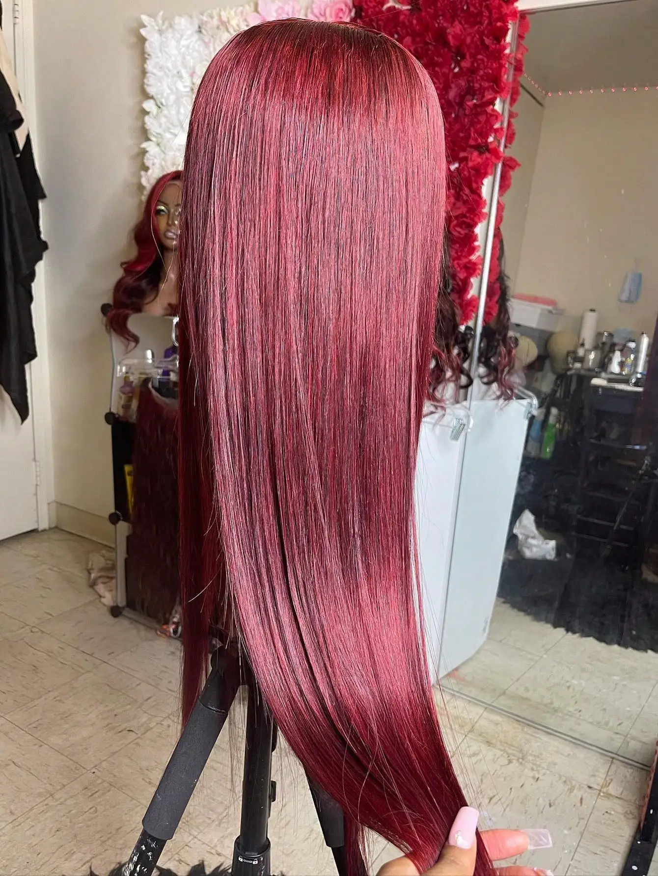 200% 99J Borgoña 13x4 Hd pelucas de cabello humano Frontal de encaje transparente vino tinto 99J pelucas rectas de colores prearrancadas con pelo de bebé