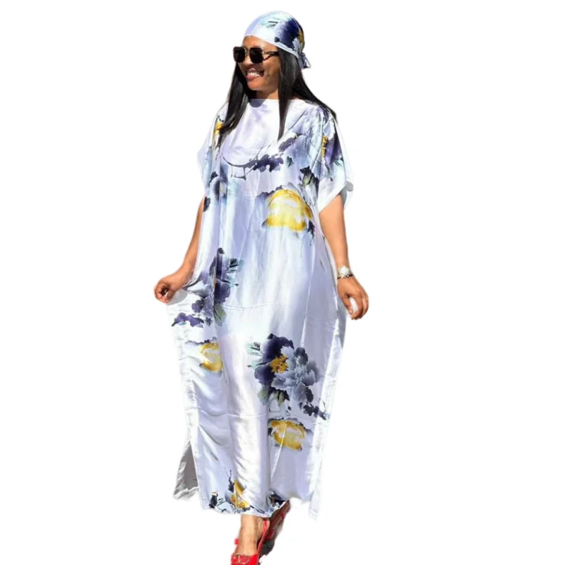 Roxo Laranja Vestidos Africanos para As Mulheres Verão Mulheres Africanas Meia Manga Decote Em V Poliéster Vestido Longo Africano Imprimir Vestidos