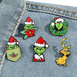 Christmas Series Enamel Pins Funny Green Furry Monster Brooches Decorative Lapel Badges for Bags Gift Jewelry Drop Shipping