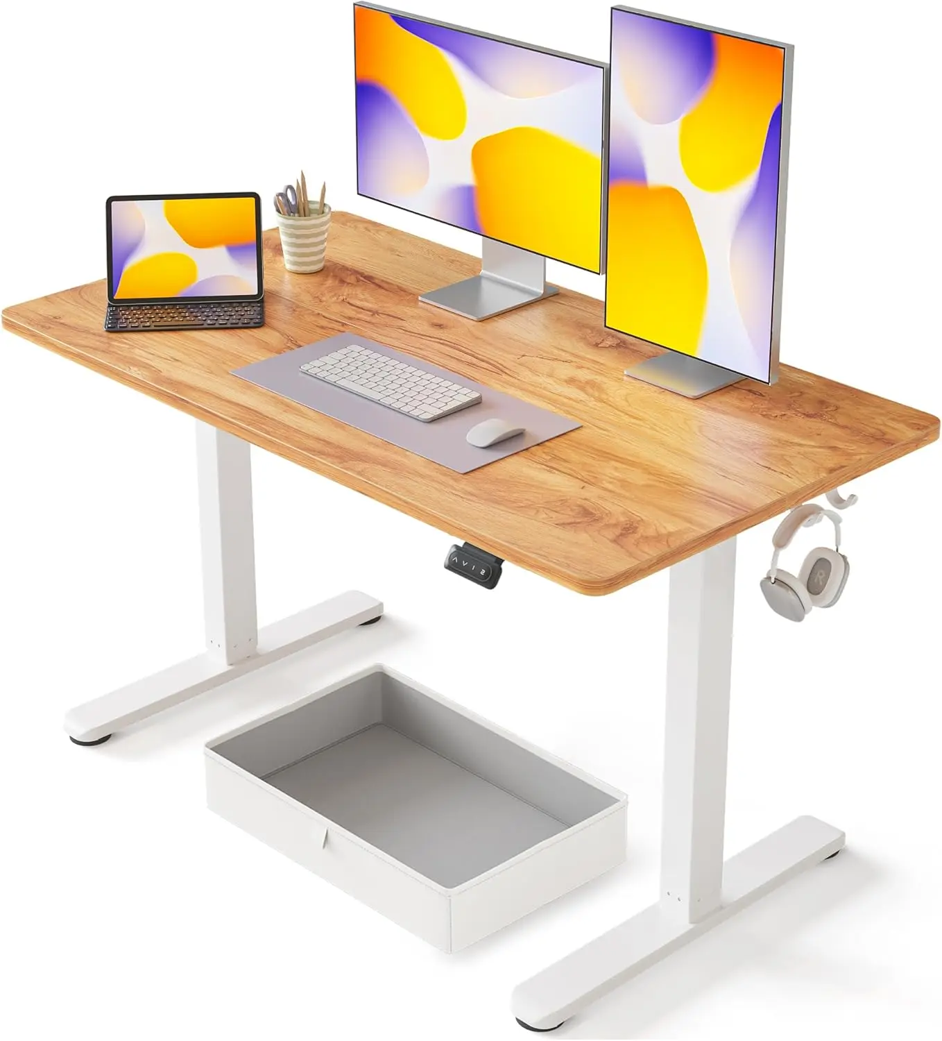 FEZIBO 48 x 24 Inches Standing Desk with Drawer, Adjustable Height Electric Stand up Desk with Storage, Sit Stand Home Office