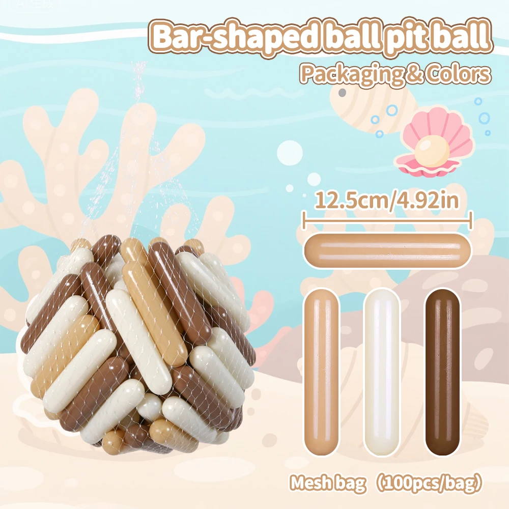 Kulki do basenu COLOBOBO 12,5 cm 100 szt. Kolory: mleczny beż i kawowy brąz, do zabawy w domku, namiotach, na zewnątrz, na urodziny lub Boże Narodzenie.