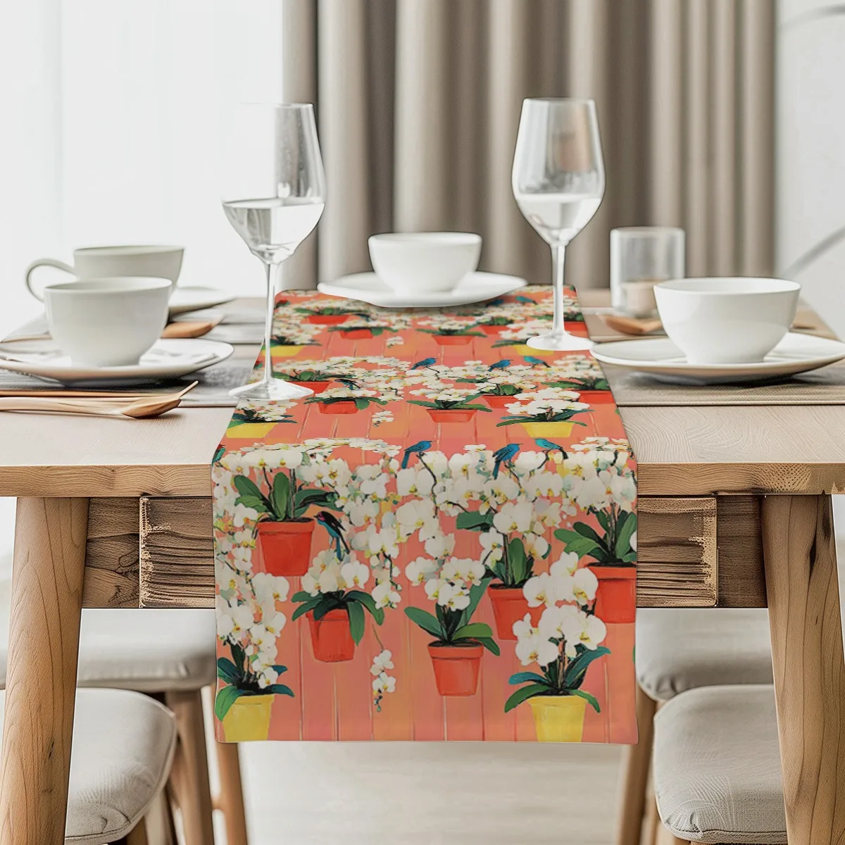 

Декорная дорожка для стола, белая орхидея, цветочный тропический стиль, скатерти для новоселья, мероприятий, встреч на открытом воздухе, изготовление в помещении