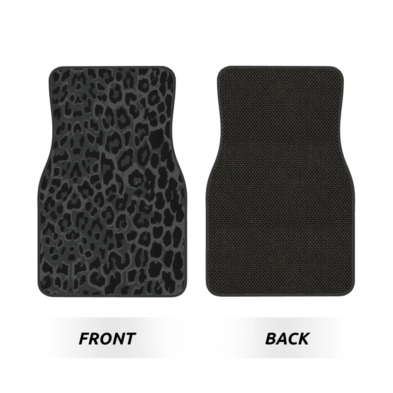 Black Leopard Print Car Floor Mats Set of 4 Vehicle Front Rear Carpets Non-Slip Auto Foot Mats Universal Fit for Van Truck SUV