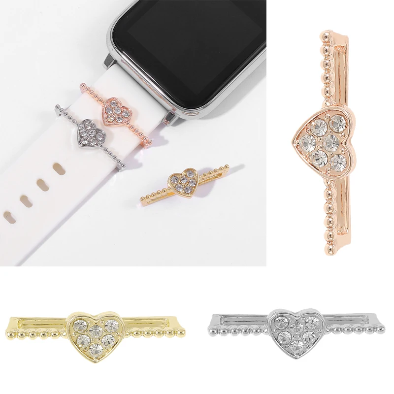 Love Heart Watchband Charms for iwatch Silicone Bracelet Ring Jewelry Charm Nails Accessories for Smart Watch Strap Small Charms