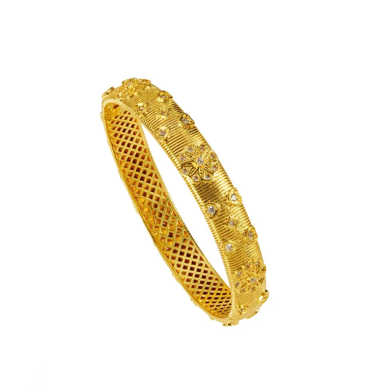 QEENKISS 24KT Gold Luxury Zircon Bracelet Bangle For Women Jewelry Wedding Party Birthday Bride Mother Girlfriend Gifts BT5334