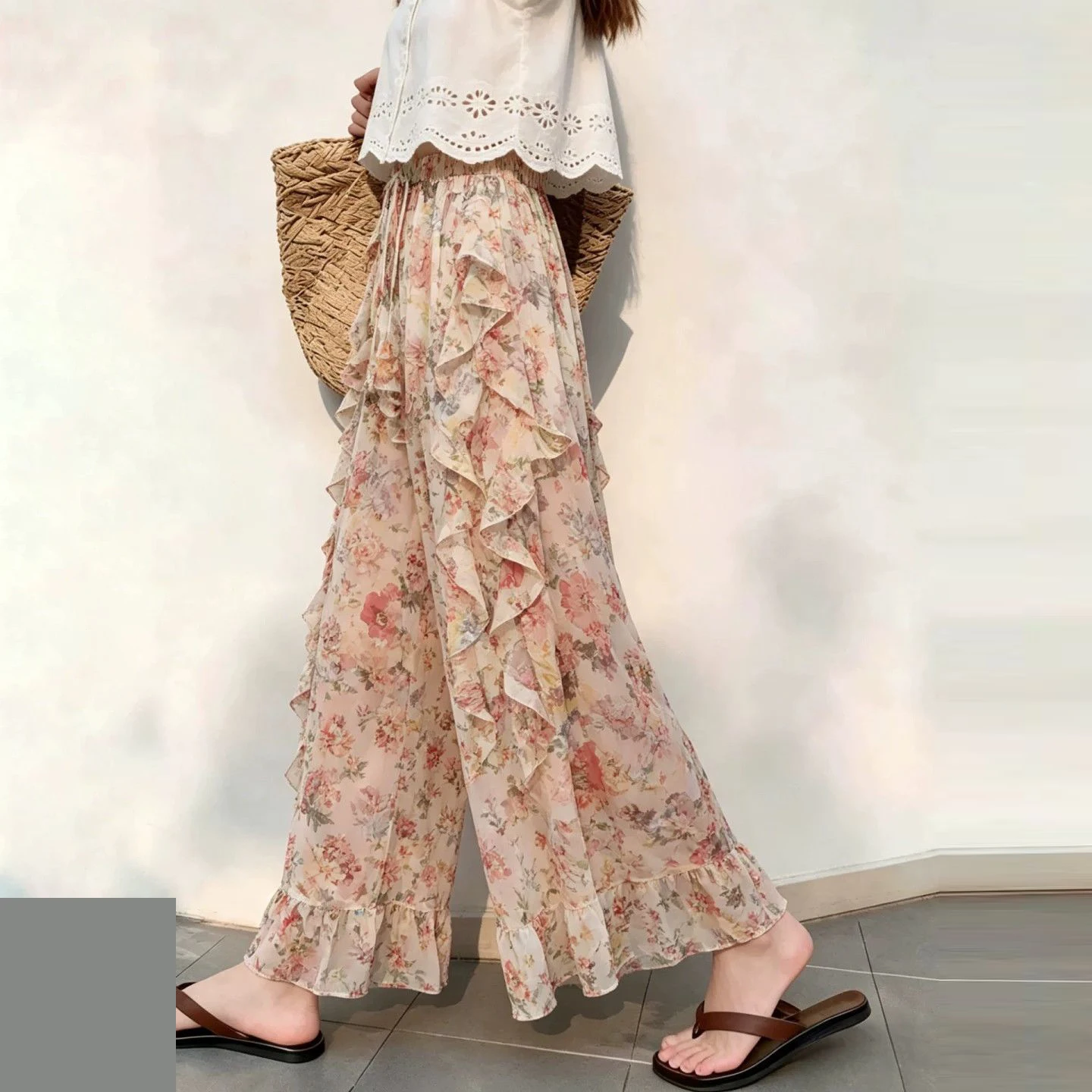 Fashion design drape mopping thin pants summer new casual pants women's wide-leg pants