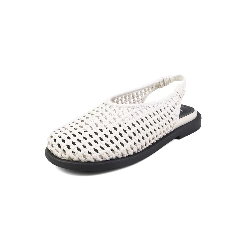 

Women Shoes Summer Simple Shoes Weave Half Slippers Round Toe Girls Flats Korea Style Crystals Mules Elegant Daily Shoes Size 41