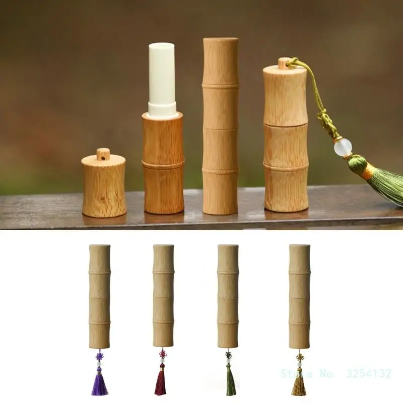 2.8g Natural Bamboo Roller Bottles Lip Tube with Tassels Essential Oils Roller Bottle Massage Oil Bottle for Woman