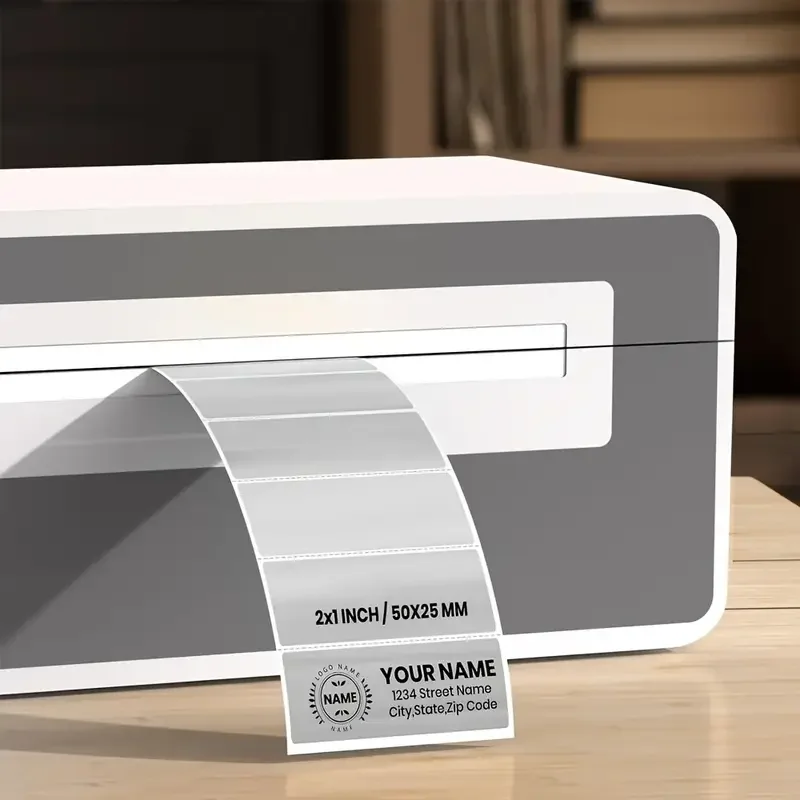 300 Stück silbrige Thermoetiketten aus Vinyl, 2,54 × 5,08 cm, selbstklebende, direkt bedruckbare Adressaufkleber aus Metall auf Rolle, wasserfest – Detail 5