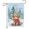 Heyfibro Hello Winter Highland Cow Garden Flag 12x18 Inch Double Sided Burlap Snow Tree Yard Flags for Seasonal Christmas Ou jjp