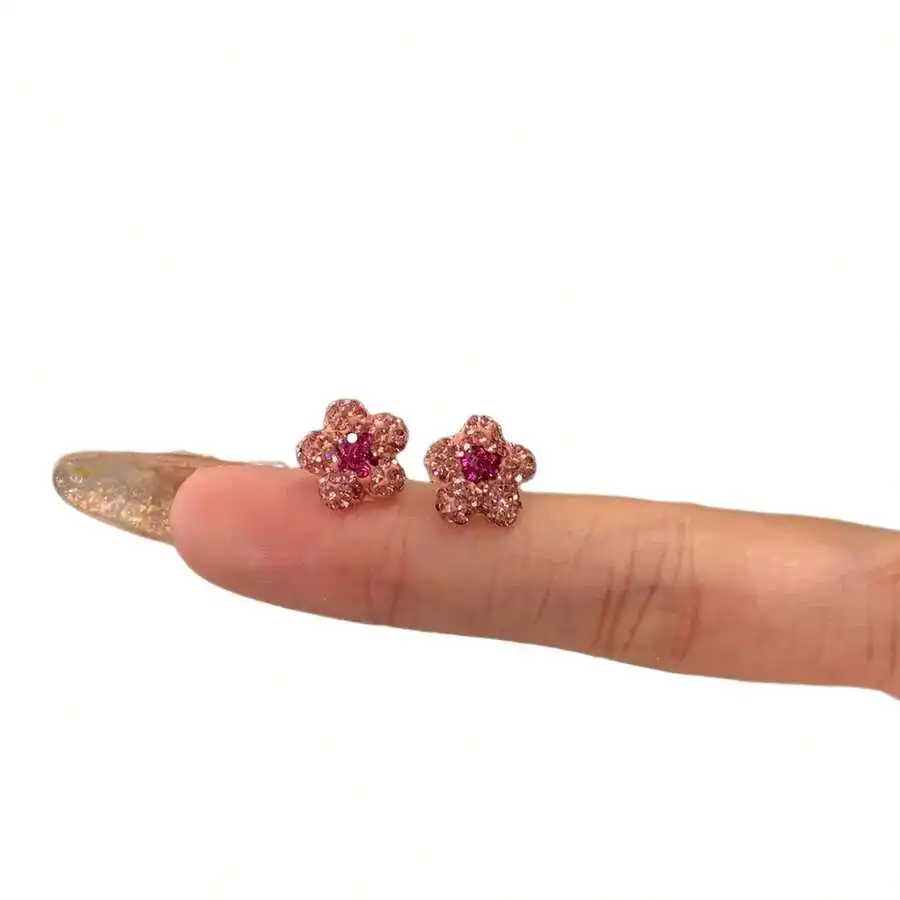 

Pink Cubic Zirconia Flower Stud Earrings For Women Delicate Floral Crystal Jewelry Daily Office Bridesmaid