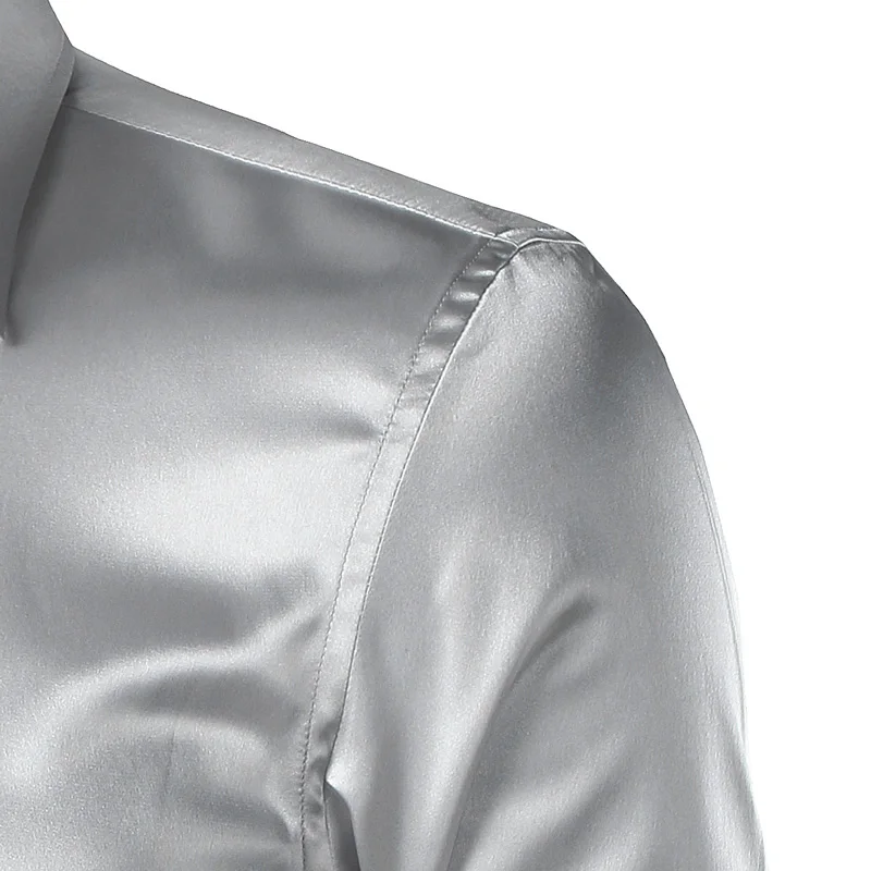 Chemise en Soie pour Homme, Vêtement en Satin Lisse, Tenue Solide, Ensemble Décontracté, Slim Fit, Couleur Or brillant, Complément de Marié, 2022