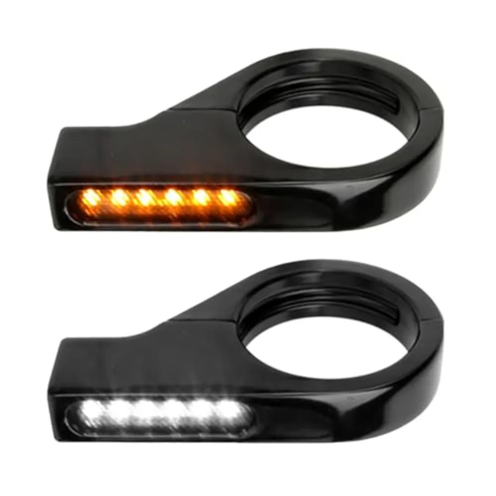 

Motorcycle 1 Pair Fork Turn Signals 12V LED Turn Signal 41mm Front Fork Clamp for Most Motorcycles Amber & White Light