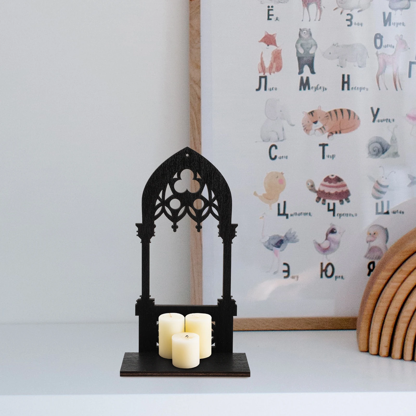 1 Pair Gothic Holder Wooden Gothic Holder Prop Vintage Candlestick Candelabrum Decorative Arch Style Stand Home Decors