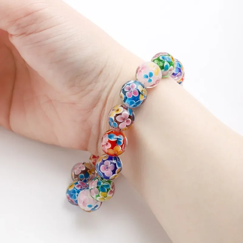 اليدوية الأزهار نمط Lampwork الخرز الزجاج المزجج حبة لصنع المجوهرات عقد دي اي واي متعدد الألوان الطبقات بوهو لوازم الحرفية