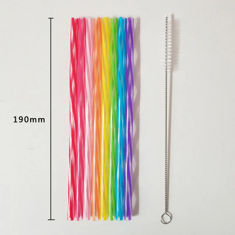 8pcs Reusable Plastic Straws Rainbow Striped Heat Resistant Drinkware Food Grade Drinking Straw Kitchen Party Beverage Rietjes